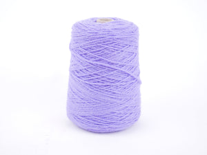 A cone spool of light purple yarn thread wound on a cardboard core, set against a plain white background.